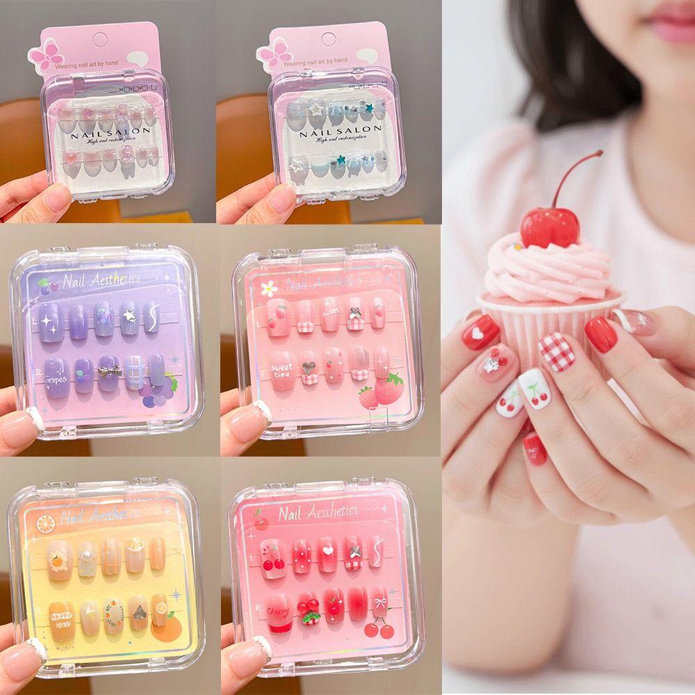 Cute Long Nail Sticker Cartoon Press on Nail New Nail Tips for Girls Students