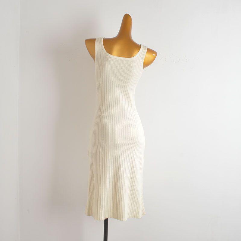 Knitting Camisole Dress Women's Summer Sexy Open Back Pure Color Sleeveless Silm Slim Looking Mid Length Long Length Bodycon Dress