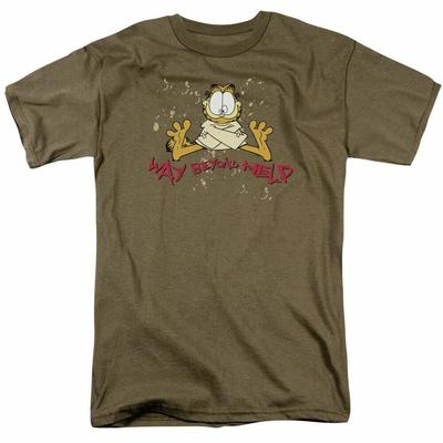 Garfield Way Beyond Help T Shirt Mens Licensed Cat Comic Tee Safari Green
