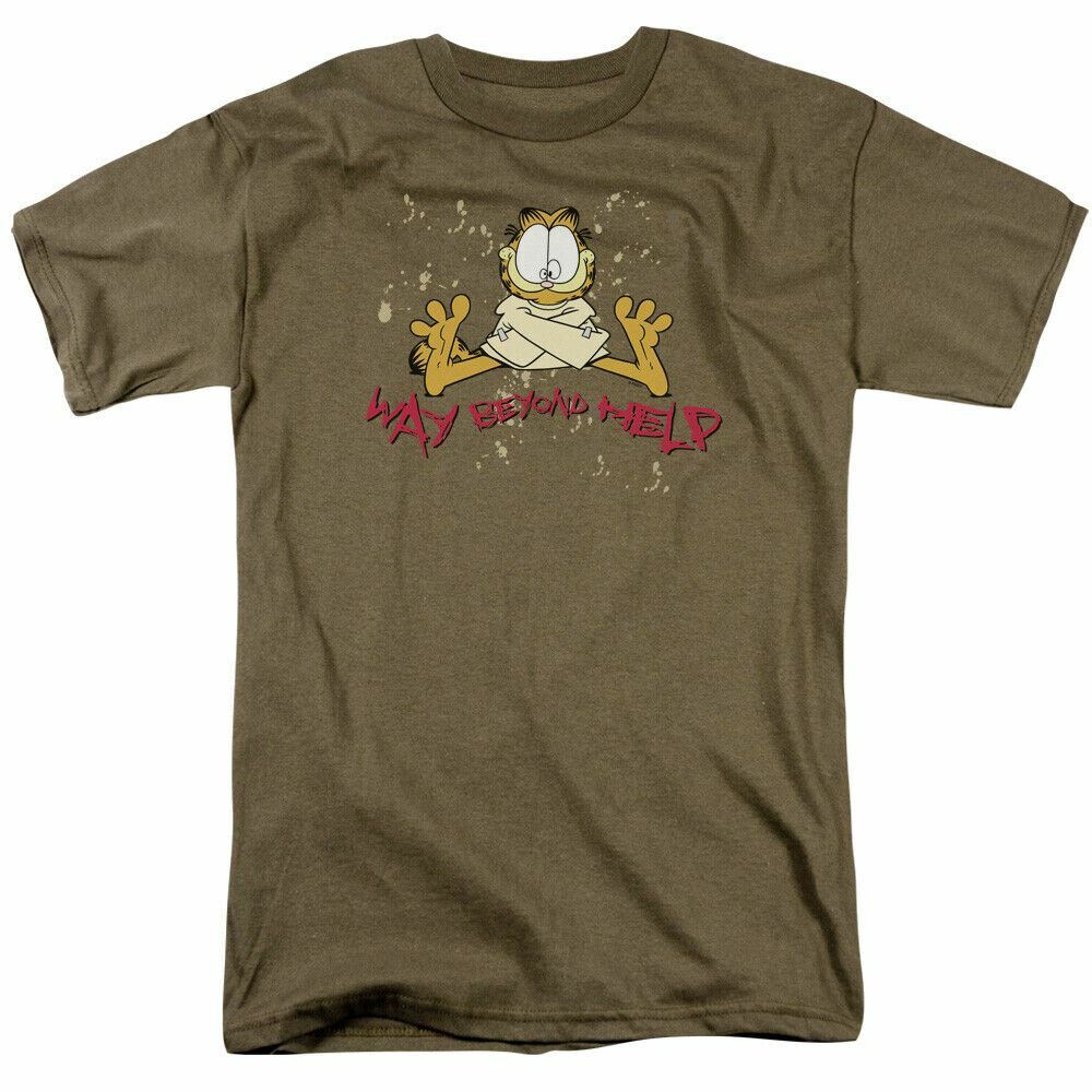 Garfield Way Beyond Help T Shirt Mens Licensed Cat Comic Tee Safari Green S