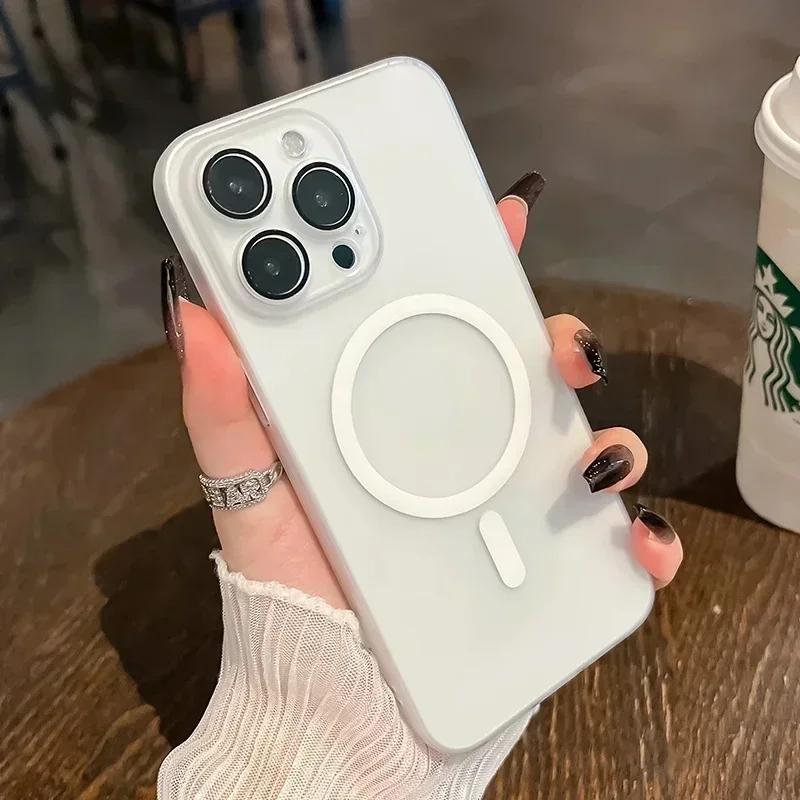 

Роскошный ультратонкий чехол для беспроводного зарядного устройства Magsafe с магнитным покрытием для iPhone 16 15 14 13 12 11 Pro Max, прозрачная твердая обложка из кожи For iphone 13