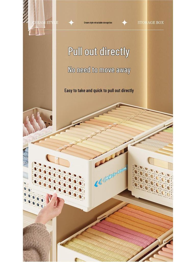 Retractable Wardrobe Drawer: Layered Organizer for Pants and Clothing Storage