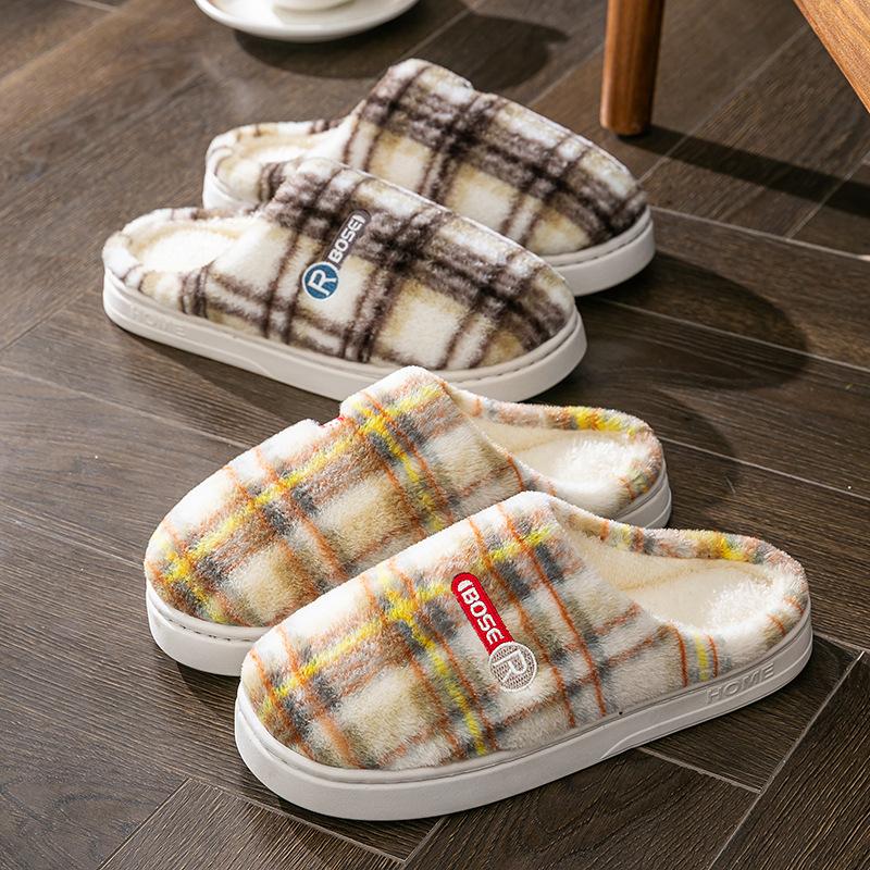 Cotton Slippers Autumn and Winter, Simple Coil Side Standard Couple Indoor Home Velvet Thick-soled Warm Cotton Shoes