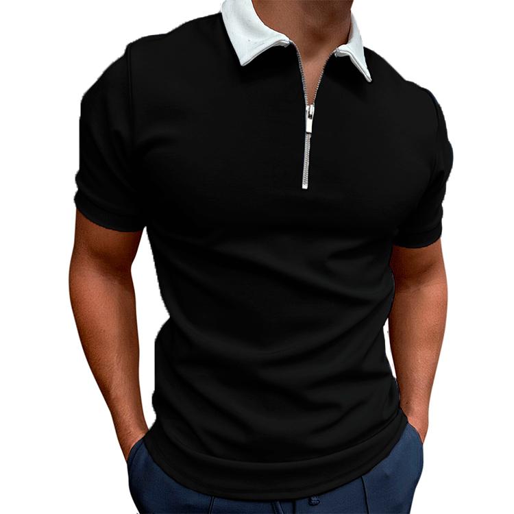 Men Slim Fit Short Sleeve Zip Collar Casual Polo Shirt