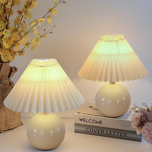 Table Lamp, Indirect Lighting, Stand Light, Night Light, Nursing Light, Pleated Shade, Small, Cute, Corded, Popular with Women, Ceramic Base, Birthday
