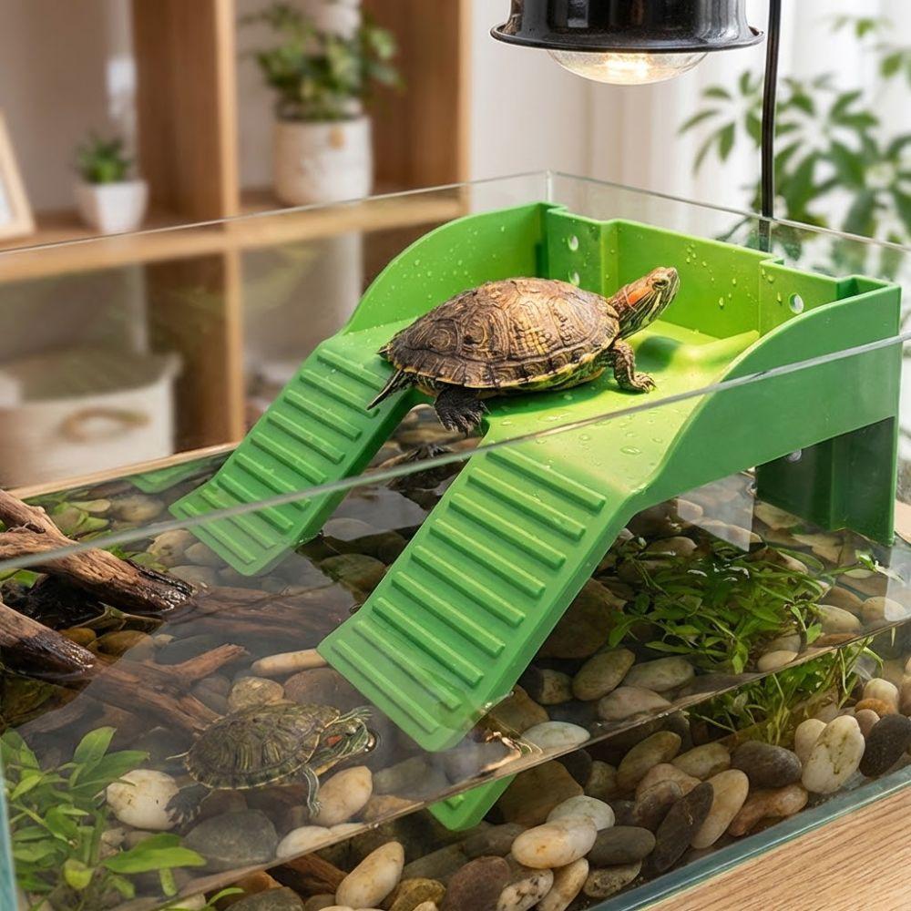 Plastic Turtle Basking Platform Double Ladder Stable Turtle Climbing Ramp Wear Resistant Anti-Slip Base Reptile Terrace