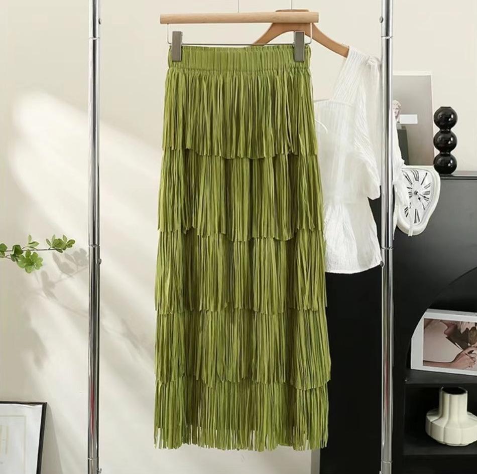 Women's High-End Pleated Fringe Skirt: New Summer Layered Cake Design, Slimming Hip-Hugging Fit