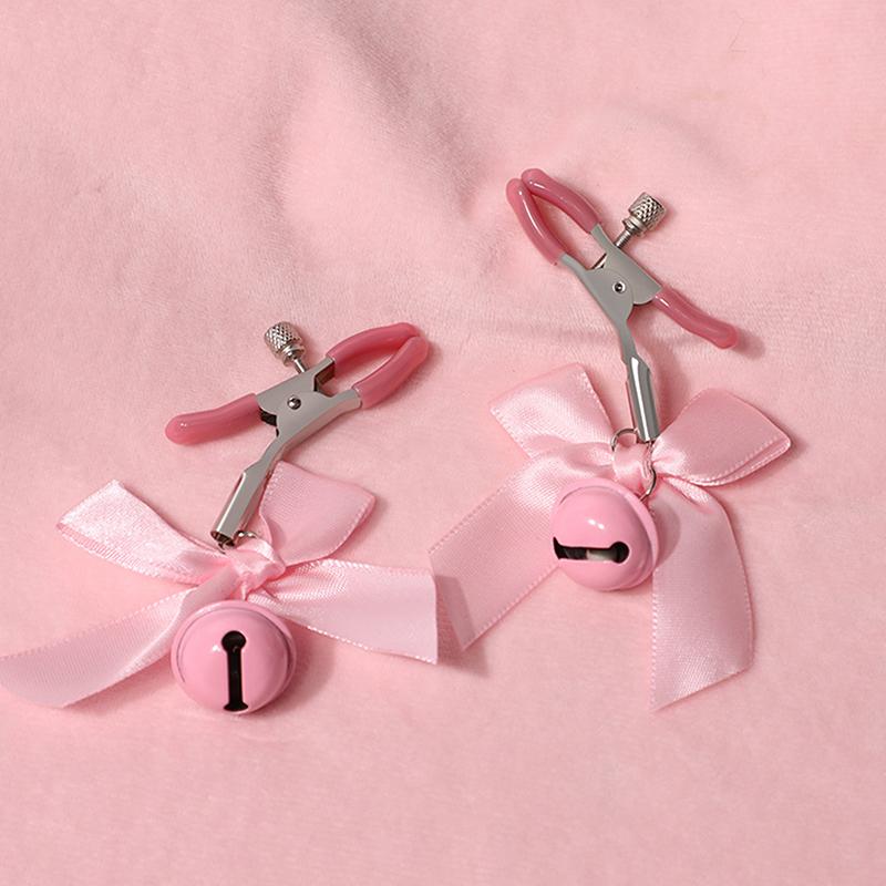 1 Pair Bondage Bowknot Small Bell Nipple Clamps Exotic Accessories Sexy Metal Breast Stimulation Hairball Sex Toys For Women