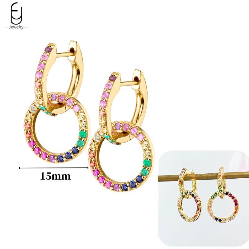 925 Silver Ear Buckles Fashion Hoop Earrings Colorful Crystal Pendants Gold Earring Premium Luxury Women's Jewelry Gift