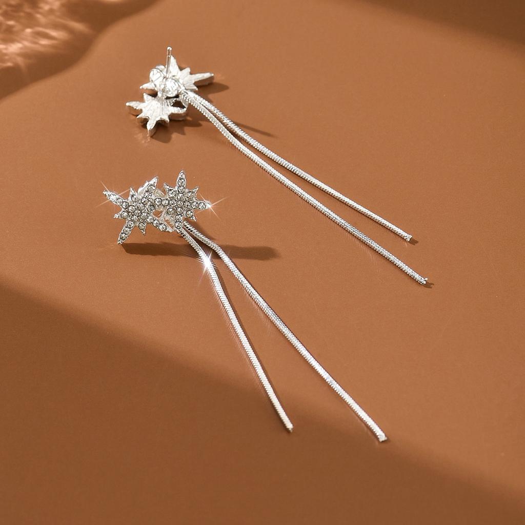 Diamond studded star tassel line earrings with light luxury, high-end feel, fashionable temperament, earrings for women