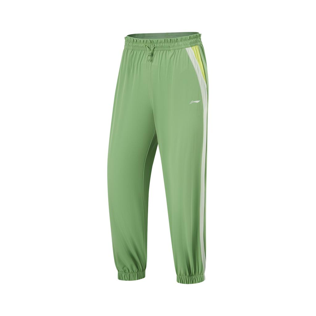 Li-Ning Fitness Series Color Block Mid-Rise Comfortable Versatile Breathable Tapered Knit Sports Pants Women Bottoms Stone-Moss-Green AYKU458-4