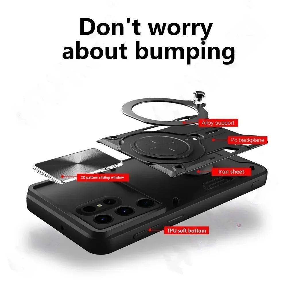 Handyhülle für Samsung Galaxy S24 S23 S21 S20 FE Ultra A54 A34 Magnetisch Rotierende Kamera Schiebeschutz Ring Abdeckung