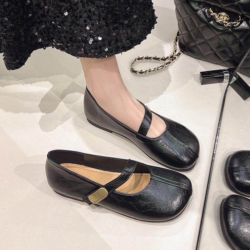 

Весна и осень повседневная обувь с коротким горлом и одной педалью обувь Doudou 2024 новые импортные женские туфли туфли на плоской подошве туфли Mary Jane одинарные туфли 35 чёрный