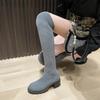 Fashion Sexy High Sock Boots Women Winter New Fashion Over The Knee Warm Botas Mujer Suede Lace Up Pumps Shoes High Heels Boots