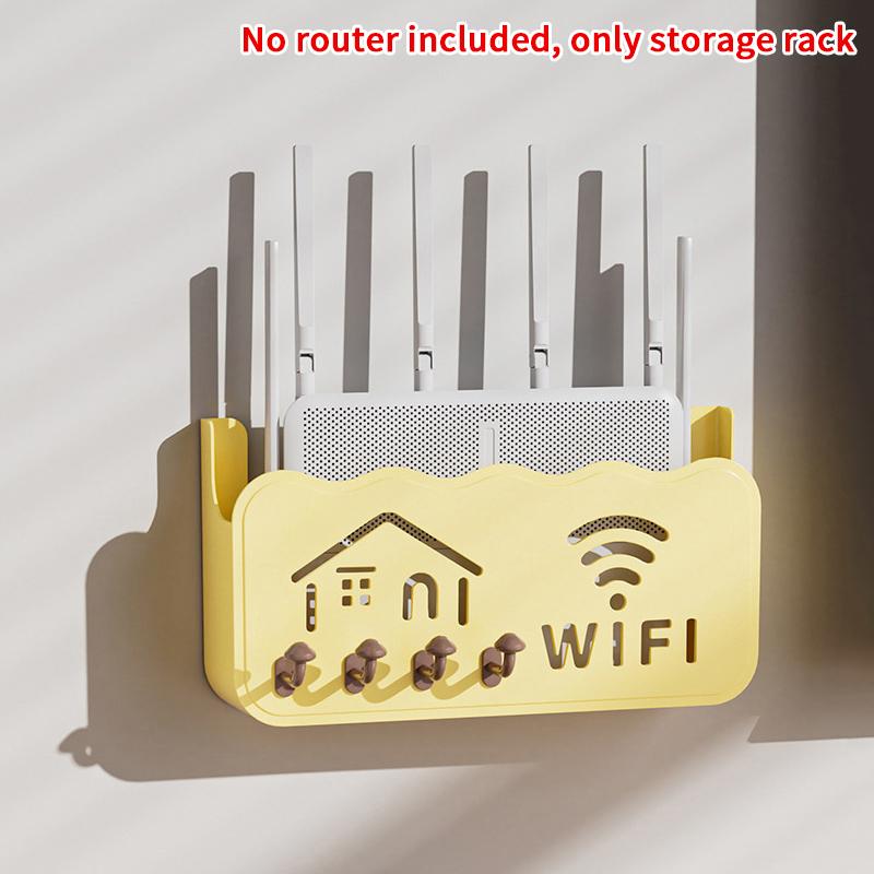 1Pcs Mini Mushroom Hook Router Shelf, Cartoon Wireless Tv Set-Top Box Storage Rack, Wall-Mounted, No-Drill Storage Box.