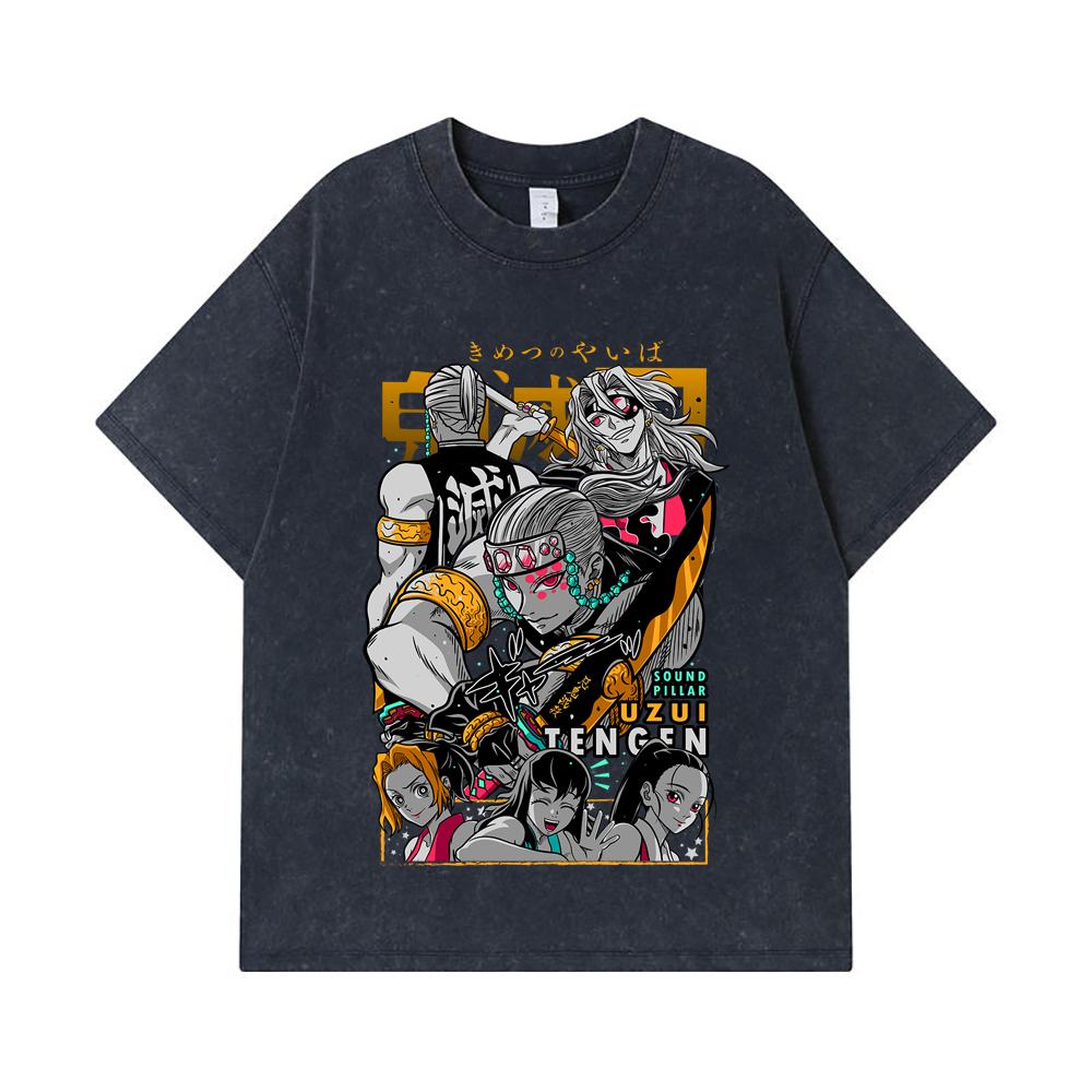 275 GSM Washed T-shirts 100% Cotton Demon Slayer V65 Uzui Print Unisex Heavy Cotton T Shirt