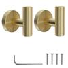 YUET 2 Bathroom Towel Hooks, Screw-in Metal Coat Hooks, Brushed Brass Robe Hooks, SUS 304 Stainless Steel Heavy Duty Door Hanger for Towels, Robes, Cl