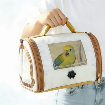 Folding Parrot Carrier Bag Transparent Window Breathable Holes Parrot Out Bag with Tray Wooden Stand Pet Travel Cage Outdoor