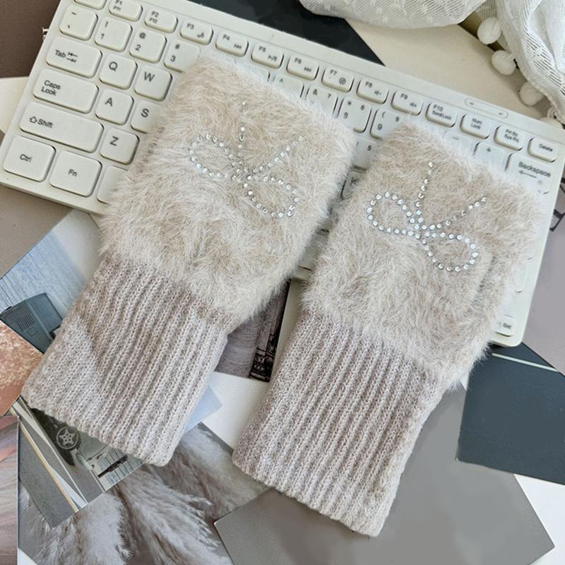 1Pair Warm Half Finger Gloves Can Write Students' Winter Touchscreen Gloves