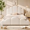 Cama estofada, cama infantil 140 x 200 cm, cama com cabeceira estofada, cantos arredondados, veludo, bege