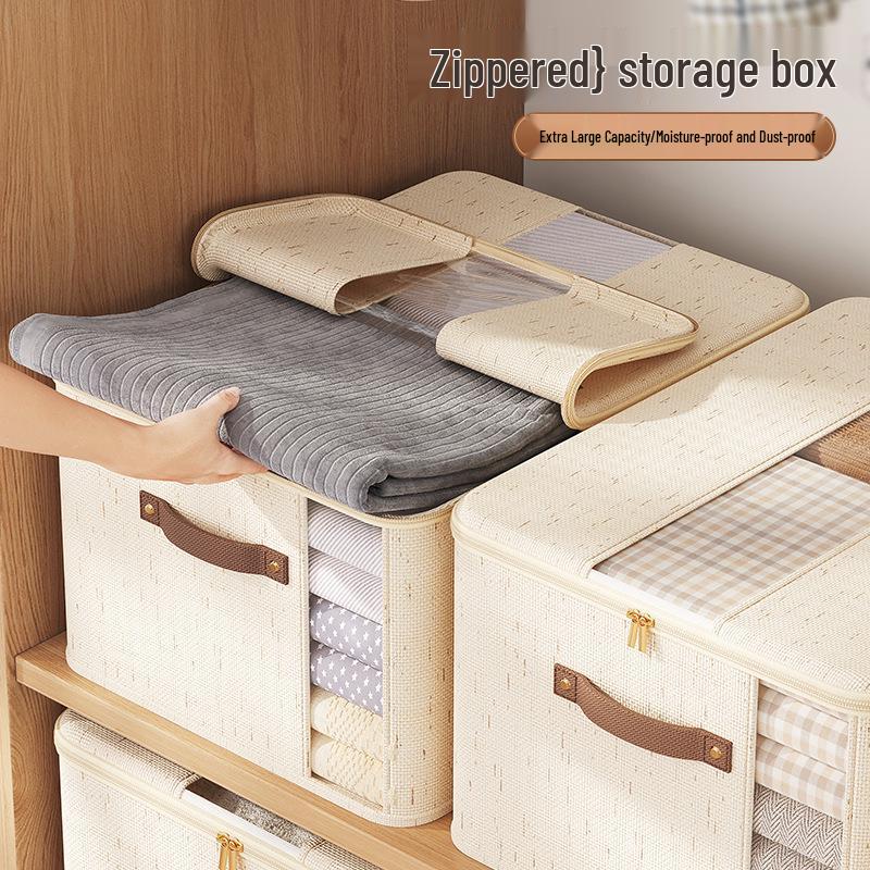Tianshan Linen Double Window Zip Quilt Storage Box, Large