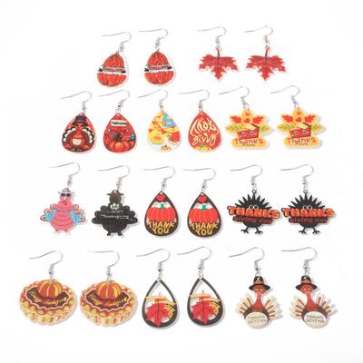 Semi-Managed Acrylic Earrings, Personalized Thanksgiving Turkey Pumpkin Maple Leaf Cake Earrings 1 Pair
