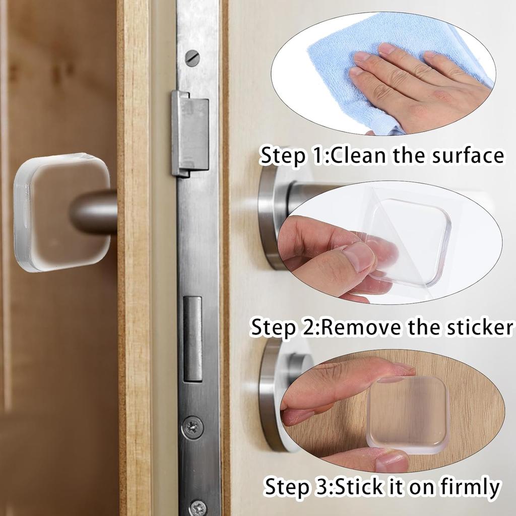 Door Stopper Wall Protector, 12 Pcs Transparent Door Knob Wall Protector Thicken Square Walls Shield Bumper Guard from Doors Knobs, Sturdy Self
