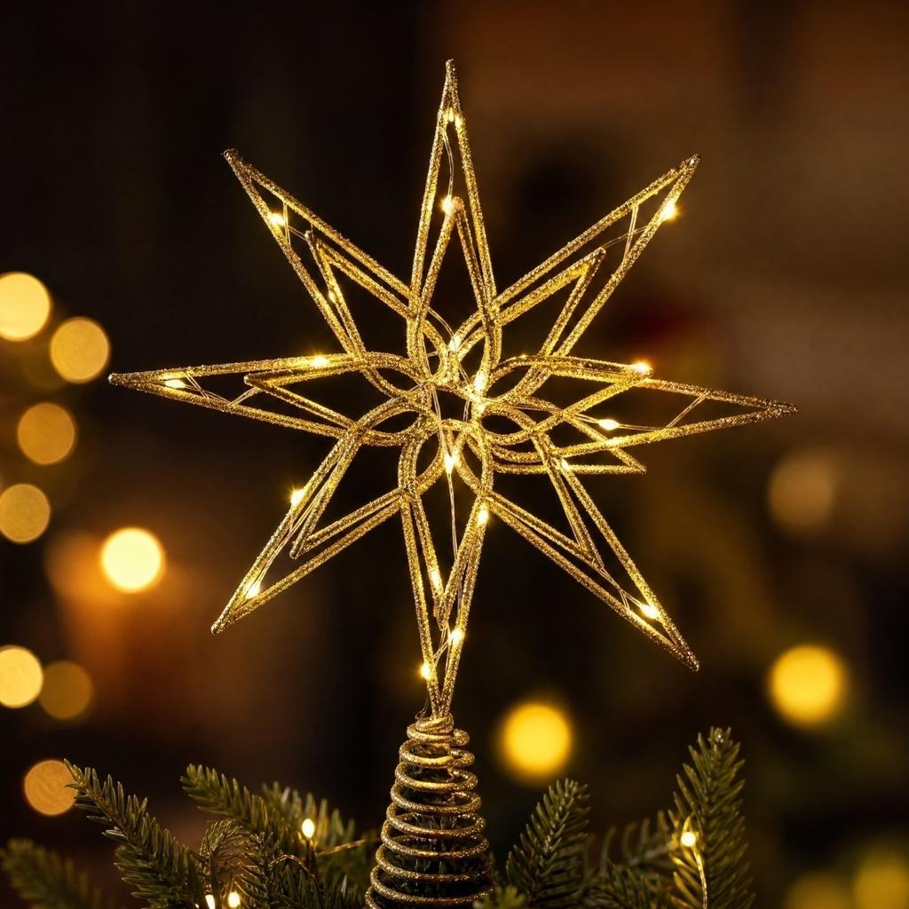 Gold Star Tree Topper Light with Angles for Christmas Tree Decoration 33 Inches