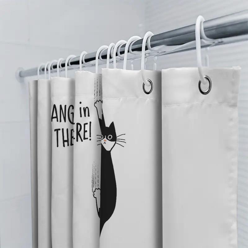 Cat Shower Curtain Cute Kitten Bathroom Decor Funny Pet Lover Washroom Fabric Liner