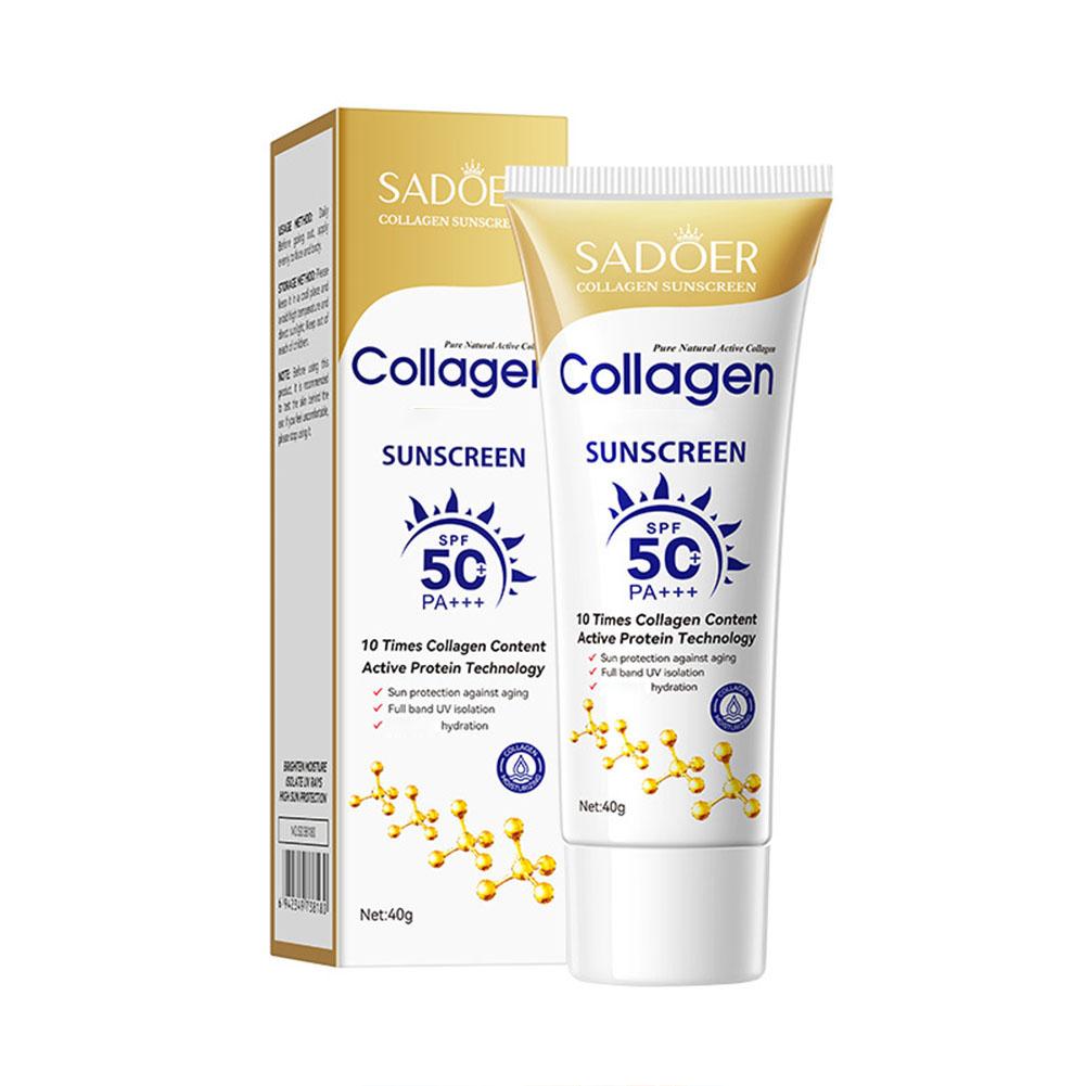 Crema Solare al Collagene per Viso Corpo SPF50+ Protezione Solare Isolamento UV Protezione Solare Proteina Attiva Lunga Durata Non Grassa Skincare 40g