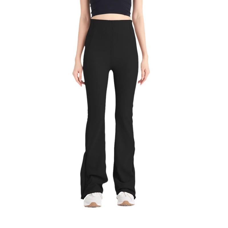 Womens High-Waisted Ribbed Flared Leggings With Side Slit Stretchy Cotton Blend Yoga Pants Casual Wear