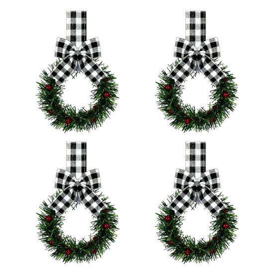 Vánoční kuchyňský věnec na skříňku se stuhou Malý věnec do okna z červených bobulí s mašlí pro statek Vchodové dveře Vánoční párty dekorace