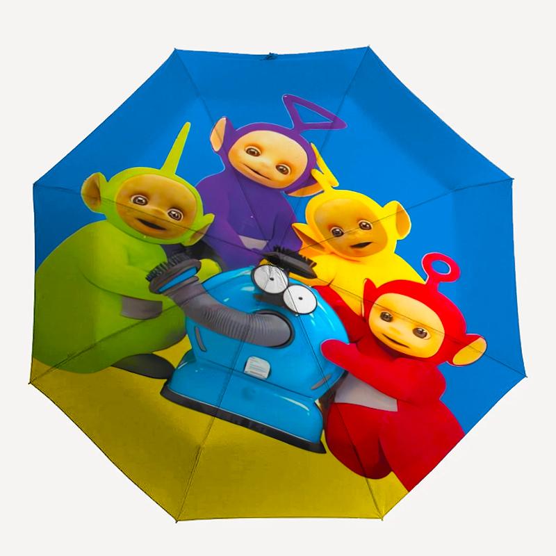 Teletubbies Theme Automatic Umbrella, Lightweight & Portable, 8 Rib, Perfect for Outdoor Travel, Birthdays, Christmas, Gifts.