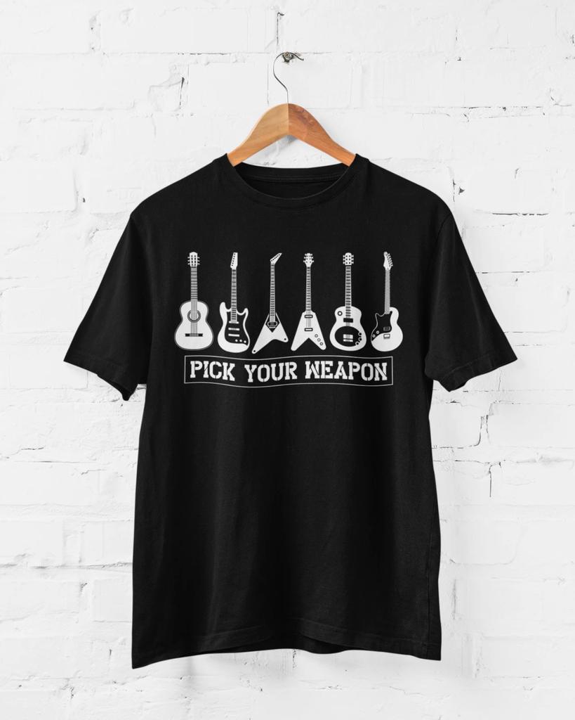Pick Your Weapon Guitar T Shirt Funny Musician Gift Idea Guitarist Player Funny