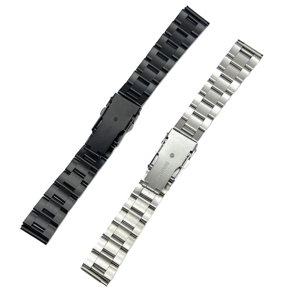 Diving Safety Buckle Flat Head Watch Strap - Stainless Steel Band for Men's Watches, Polished, 18mm/20mm