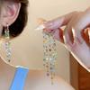 Artificial Glass Japanese and Korean Hoop Earrings Square Long Tassel Minimalist Party Vacation Style Fashion A Pair of