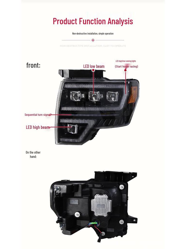 Ford Raptor F150 Headlight Assembly (08-14): LED DRL & Sequential Turn Signal Lens