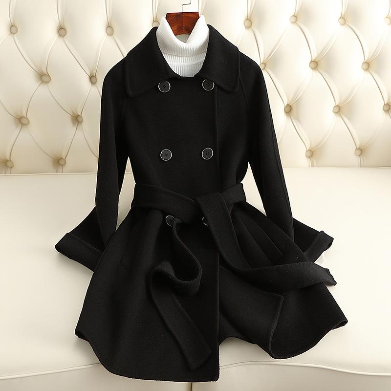

New small double-sided cashmere coat for women s medium and long wool coat for women S чорний