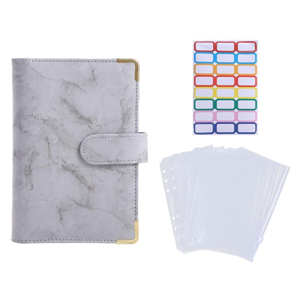 Zipper Envelope PU Leather Notebook Binder 6 Ring Binder Marble Budget Binder Marble Notebook