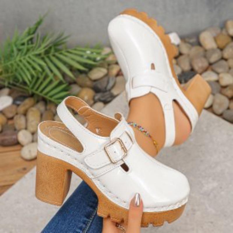

High Heel Sandals for Women with Thick Soles and Thick Heels. Head Covering Shoes with Straps and Buckles. 43 білий