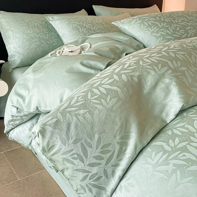 Light Luxury Satin Jacquard Solid Fitted Sheet Sets Pure Cotton Skin-Friendly Soft Quilt Cover 1.5/1.8M Bed Bedding for Adults