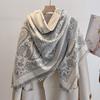 Dámský luxusní kašmírový šátek - Zimní šála s etnickým potiskem a třásněmi, Pashmina zábal & Pončo Foulard