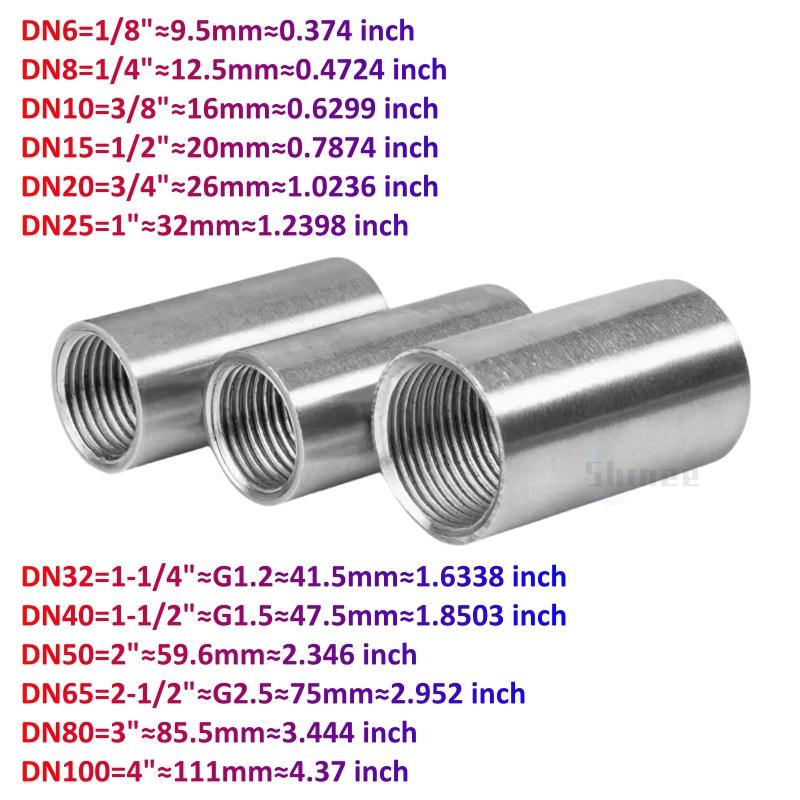 1/8" 1/4" 3/8" 1/2" 3/4" 1 BSP Male Female 50 60 80 100 150 200 300mm Barrel Coupler Nipple Pipe Fitting Connector 304 Stainless