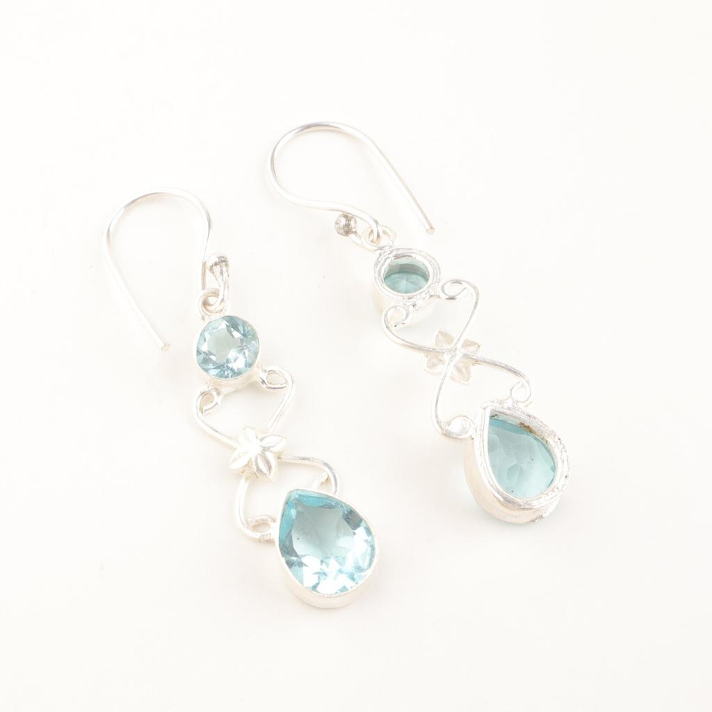 Pierre Précieuse Topaze Bleu Ciel Naturel Argent Sterling 925 Bijoux Boucles d'Oreilles Fait Main 2" EE-156-7