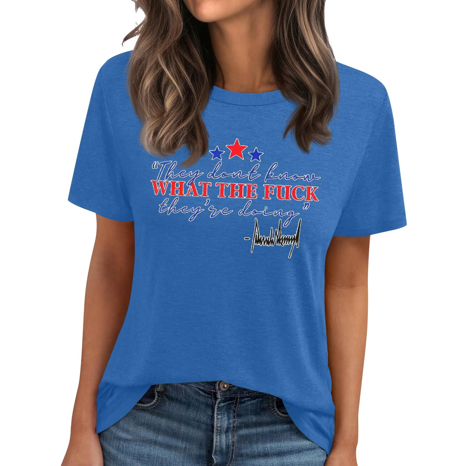 

Женская футболка с круглым вырезом и короткими рукавами с принтом L синий