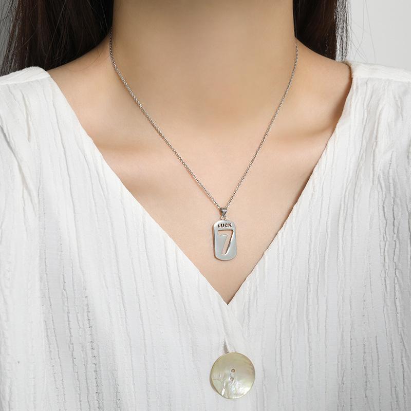 Couple LUCK Letter Necklace, Punk Stacked Wear Hollowed Out Personality Hip Hop Army Brand Week 7 Lucky Number Necklace