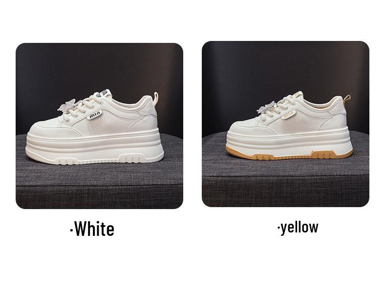 Vita plattformssneakers för dam, liten storlek, koreansk stil, höjdar, mångsidiga fritidsskor, Hösten 2024
