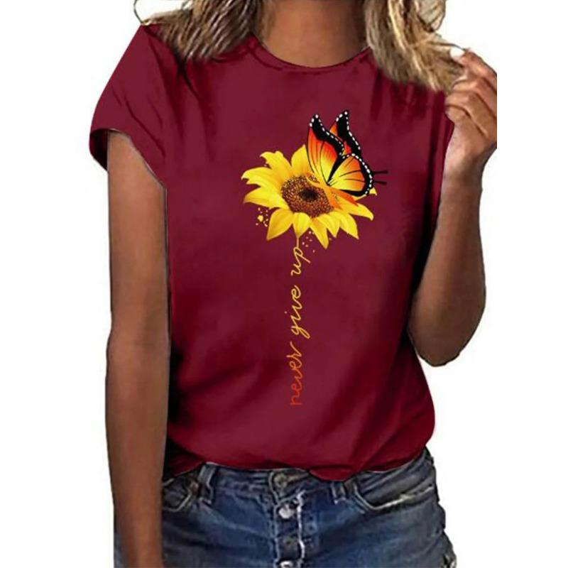 Summer Round Neck 3D Butterfly Print Top Fashionable Casual Short Sleeved Women's T-shirts