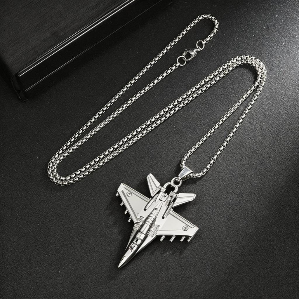 Hip Hop Fighter Jet Airplane Pendant Necklace - Commemorative Jewelry Gift