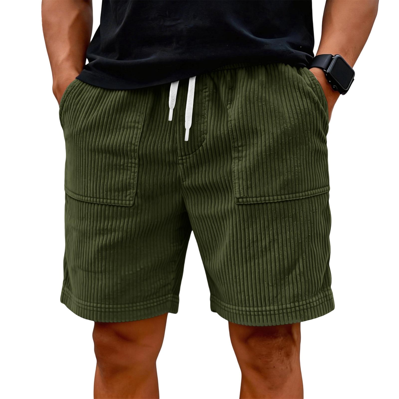 

Men Corduroy Shorts with Drawstring Waist Relaxed Fit Casual Shorts with Side Pockets and Elastic Waistband L армия зеленый